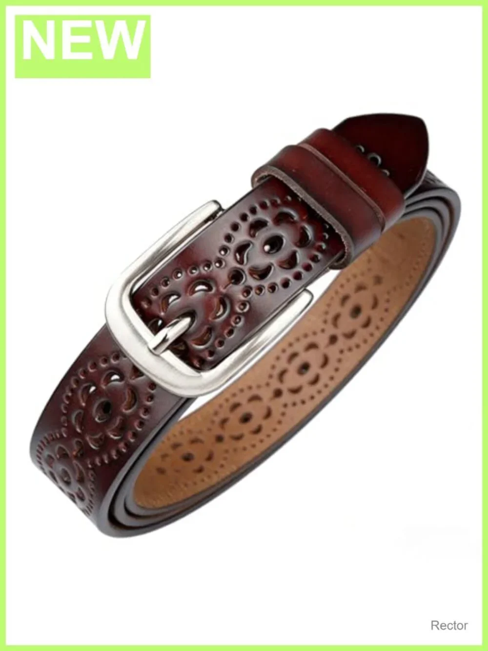 Women's Leather Hollow-Out Vintage Belt with Metal Pin Buckle